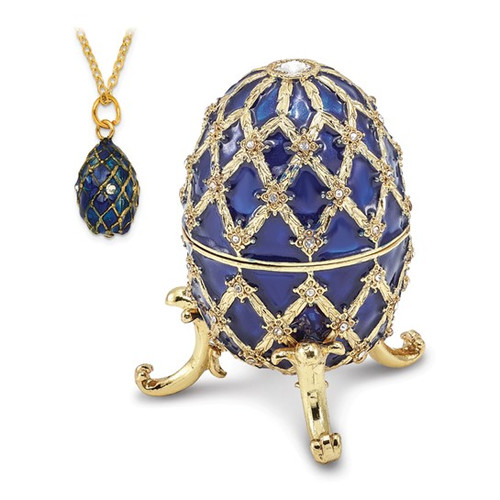 Imperial Egg Trinket Music Box- Royal Blue with Matching 18" Necklace