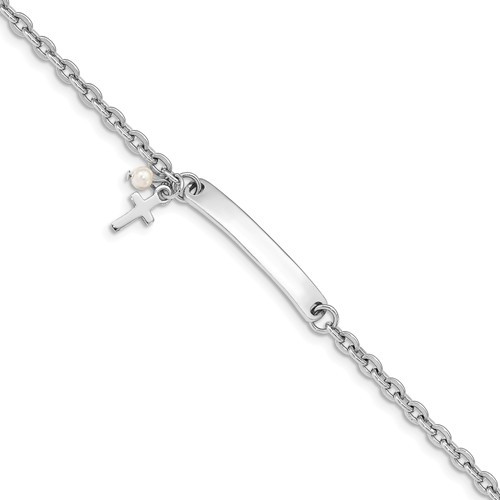 Freshwater Cultured Pearl and SS Cross 7" Children's Bracelet