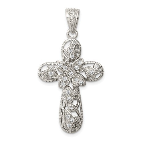 Sterling Silver Eastern Orthodox CZ Cross Pendant- 1