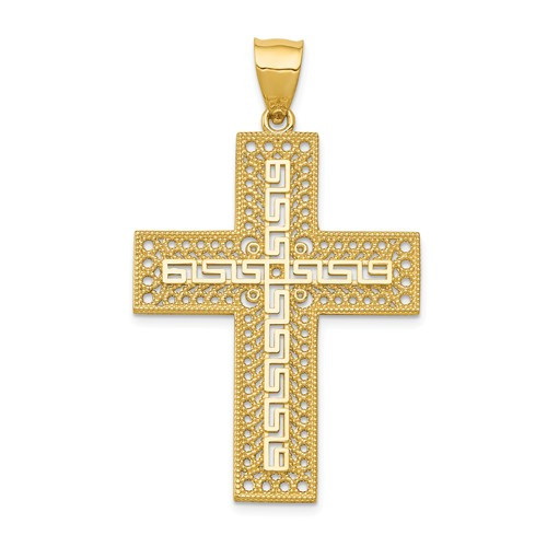 14KT Gold Greek Filigree Cross Pendant- 1 1/2"