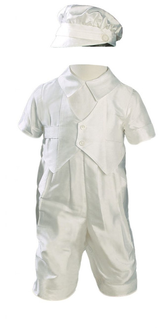 Boys Silk Dupioni Vested Baptism Coverall with Hat