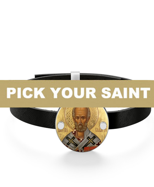 Pick-Your-Saint Icon Leather Bracelet