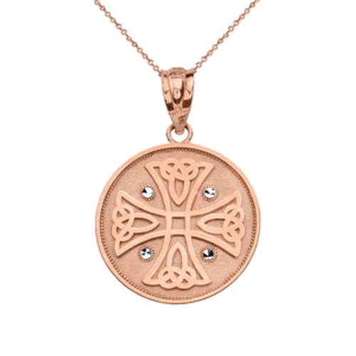 14K Rose Gold Diamond Cut Celtic Knot Cross Pendant