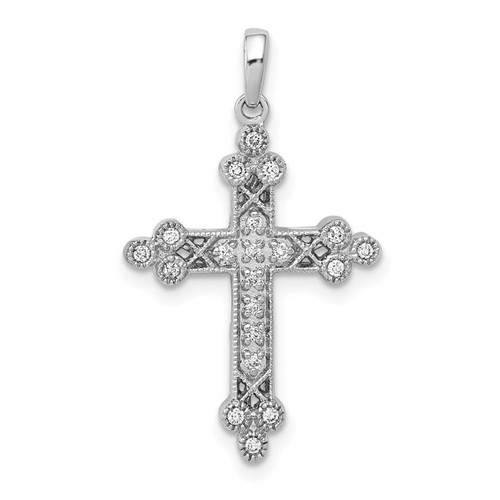 14KT White Gold Genuine Diamond Byzantine Cross Pendant- 3/4"