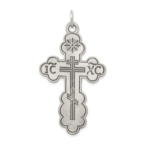 Sterling Silver St. Olga Style Cross- 1 3/4"- Antique-Look Silver (Engravable)