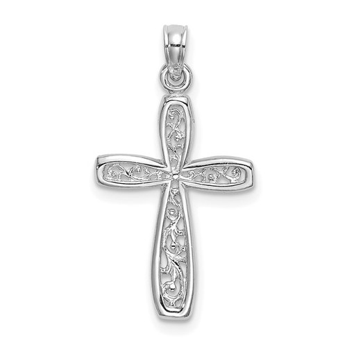 10KT White Gold Filigree Cross Charm- 7/8"