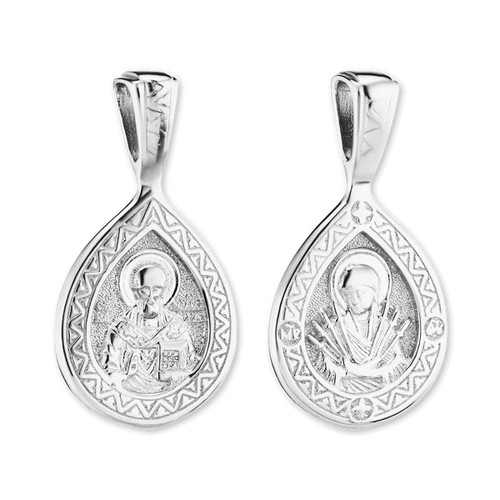 Sterling Silver Theotokos/St Nicholas Double Sided Pendant