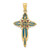 14KT Gold Blue and Red Stained Glass Cross Charm- 1 1/2"