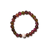 Watermelon Tourmaline Bracelet With Freshwater Pearl