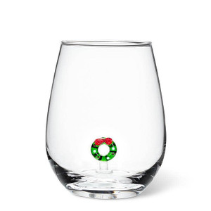 Christmas Wreath Icon Stemless Wine Glass