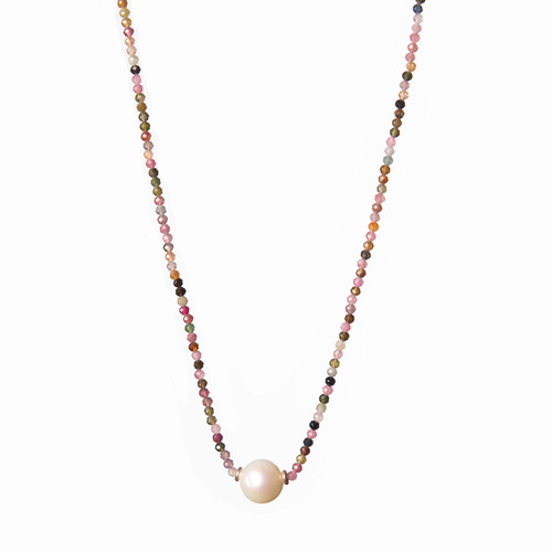 Freshwater Pearl Necklace-Watermelon Tourmaline