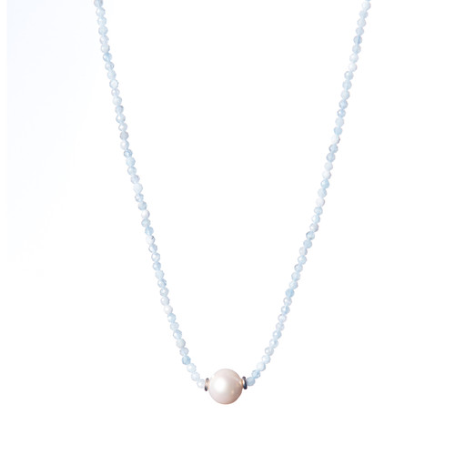 Freshwater Pearl Necklace-Aquamarine