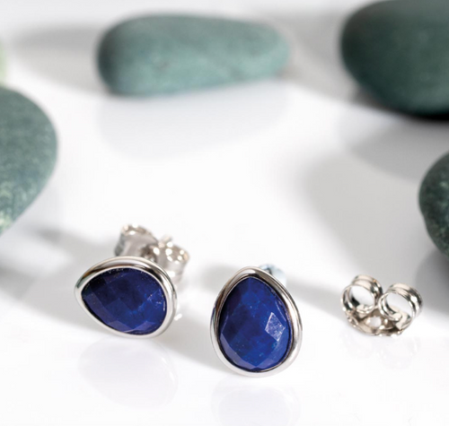 Pebble Azure Stud Earrings-Lapis