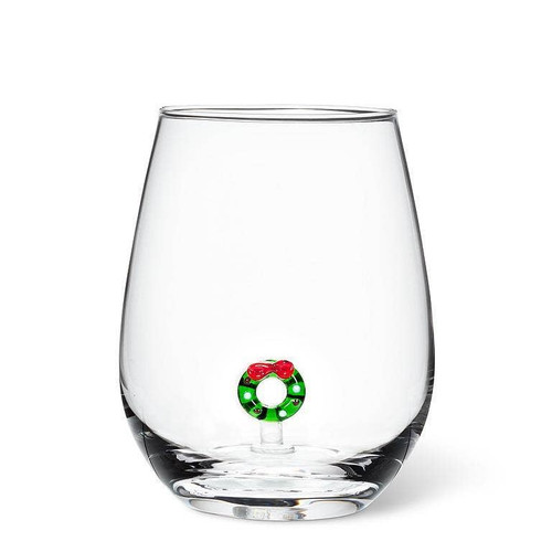 Christmas Wreath Icon Stemless Wine Glass