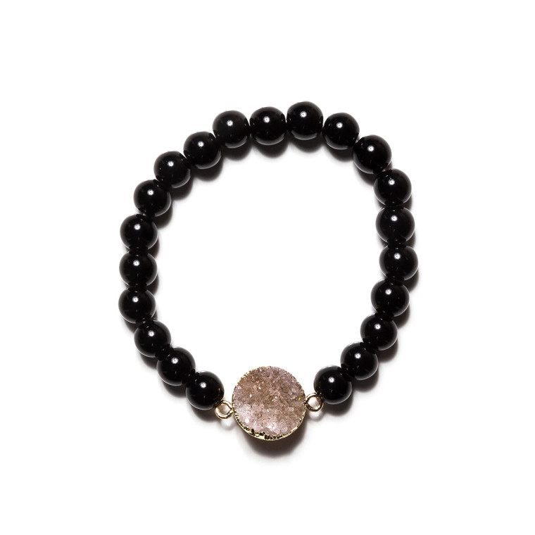 Druzy Disk Bracelet-Black Onyx