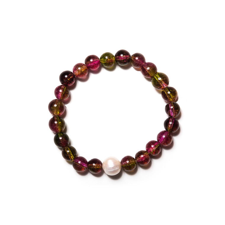Watermelon Tourmaline Bracelet With Freshwater Pearl
