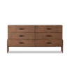 Halston Brown Ash Wood 6 Drawers Dresser 65"