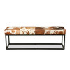 Cora 54" Iron and Brown Cowhide Leather Bench