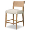 Ferris Brown Leather + Beige Fabric Upholstered Counter Stool