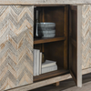 Sabrina 94" Reclaimed Pine Chevron Patterned 4-Door Cabinet