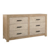 Niva Solid Pine Wood 6 Drawer Double Dresser in Light Warm Wash Finish