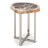 Relique - Eliza End Table - Polished Stainless Steel Base - Natural Dark Top