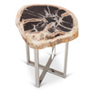 Relique - Eliza End Table - Polished Stainless Steel Base - Natural Dark Top