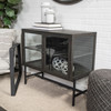 Arelius  36L x 18W Black-Brown Wood, Black Metal Base w/ 2 Glass Doors Accent Cabinet