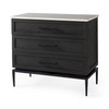 Divina Black-Brown Wood w/ White Marble Top and Black Metal Base Accent Cabinet