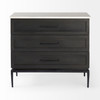 Divina Black-Brown Wood w/ White Marble Top and Black Metal Base Accent Cabinet