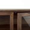 Arelius 36L x 18W x 32H Medium Brown Wood, Black Metal Base w/ 2 Glass Doors Accent Cabinet