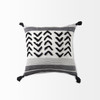 Kimia 20L x 20W White and Black Fabric Herringbone and Fringed Decorative Pillow Cover
