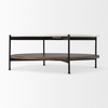 Larkin 42" Round Two-Tier White Marble Top and Solid Wood Shelf w/ Black Metal Frame Coffee Table