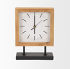 Renaya Light Brown Wood w/ Matte Black Metal Base Table Clock