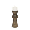 Odilia Small Textured Antiqued Gold Metal Geometric Pillar Candle Holder