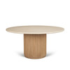 Marbrello 60" Botticcino Marble Top Light Brown Fluted Wood Round Dining Table