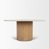 Marbrello 60" Botticcino Marble Top Light Brown Fluted Wood Round Dining Table