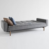 Fully Reclined.Innovation Modern Upholstered Dublexo Sleeper Sofa Bed With Arms in Grey Fabric with dark wood legs