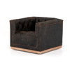 Maxx Distressed Black Leather Swivel Club Chair