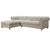 Left Facing Oxford Beige Linen Upholstered Chesterfield Sectional Sofa