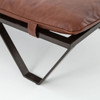 Darrow Tan Leather Ottoman with Geometric Metal Legs