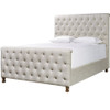 French Country Beige Belgian Linen Tufted Queen Panel Bed