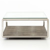 Hollywood Shagreen Shadow Box Glass Top Coffee Tables - Polished Steel