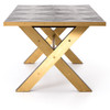 Burton Polished Brass X-Base Oak Wood Dining Table 99"