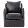 Devlin Industrial Black Leather Cushion Back Slipcover Swivel Arm Chair