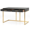 Smith Modern Ebony Oak Gold Brass Leg Writing Desk with Drawers