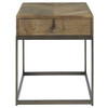 Langston Metal + Rustic Elm Wood Parquet Top End Table