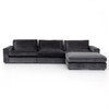 Bloor Charcoal Worn Velvet Contemporary 3 Piece Sectional Sofa W/ Ottoman