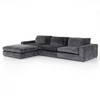 Bloor Charcoal Worn Velvet Contemporary 3 Piece Sectional Sofa W/ Ottoman