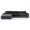 Bloor Charcoal Worn Velvet Contemporary 3 Piece Sectional Sofa W/ Ottoman